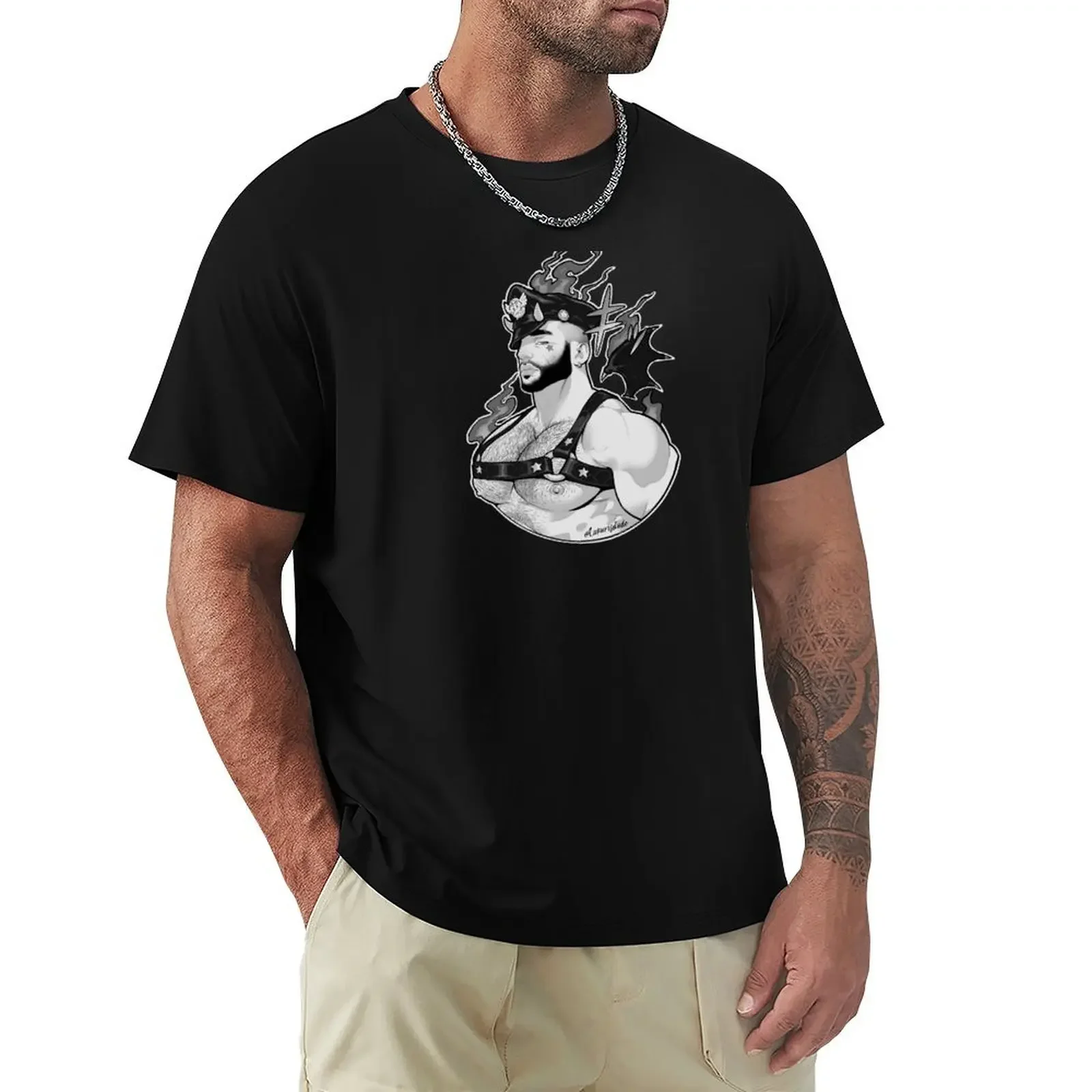 Leather Daimon T-shirt boys animal print korean fashion summer top new edition T-shirt men