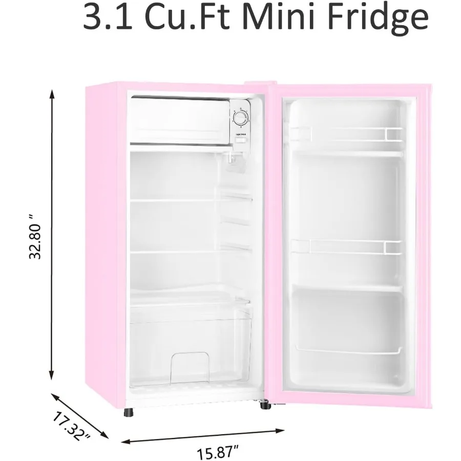Kulkas Mini 3.1 Cu.Ft dengan Freezer, Pintu Tunggal, Kulkas Kompak untuk Apartemen, Asrama, Kantor, Kamar Tidur, 5 Pengaturan Suhu