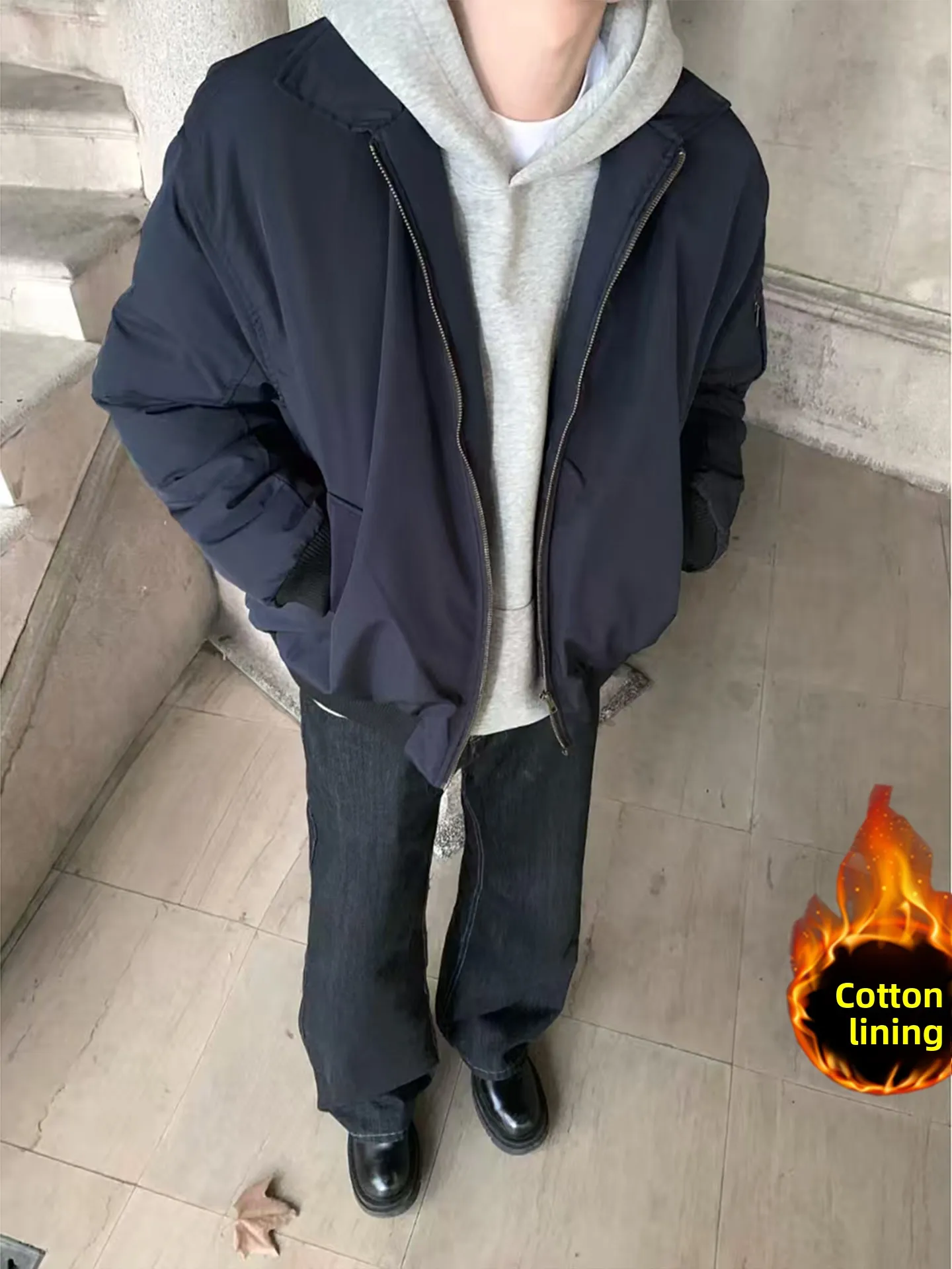 

Мужская зимняя куртка-бомбер из утепленного хлопка в американском стиле, с воротником-стойкой, теплая, молодежная, модная, удлиненная