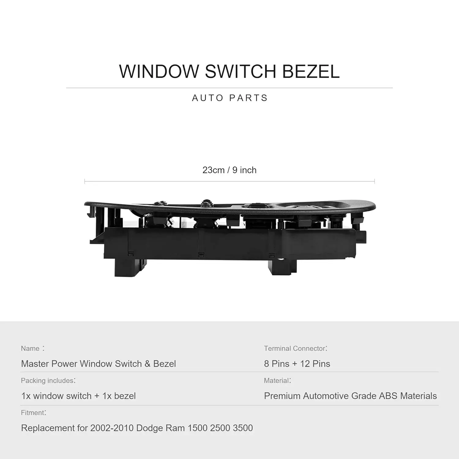 Driver side electric window switch and trim panel for Dodge Ram 68171680aa black