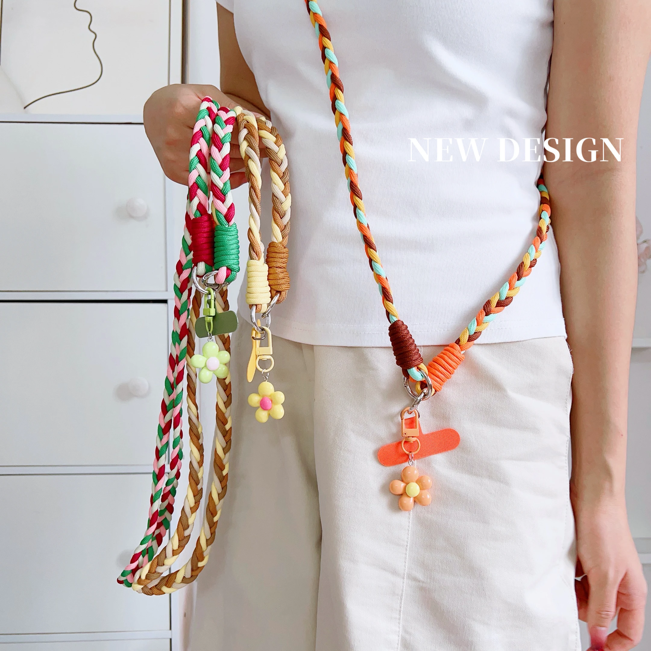 

Brand-New Hand-Upgraded Woven Mobile Phone Lanyard, Crossbody Long Rope, Fashionable Rainbow Combination，Phone Charm