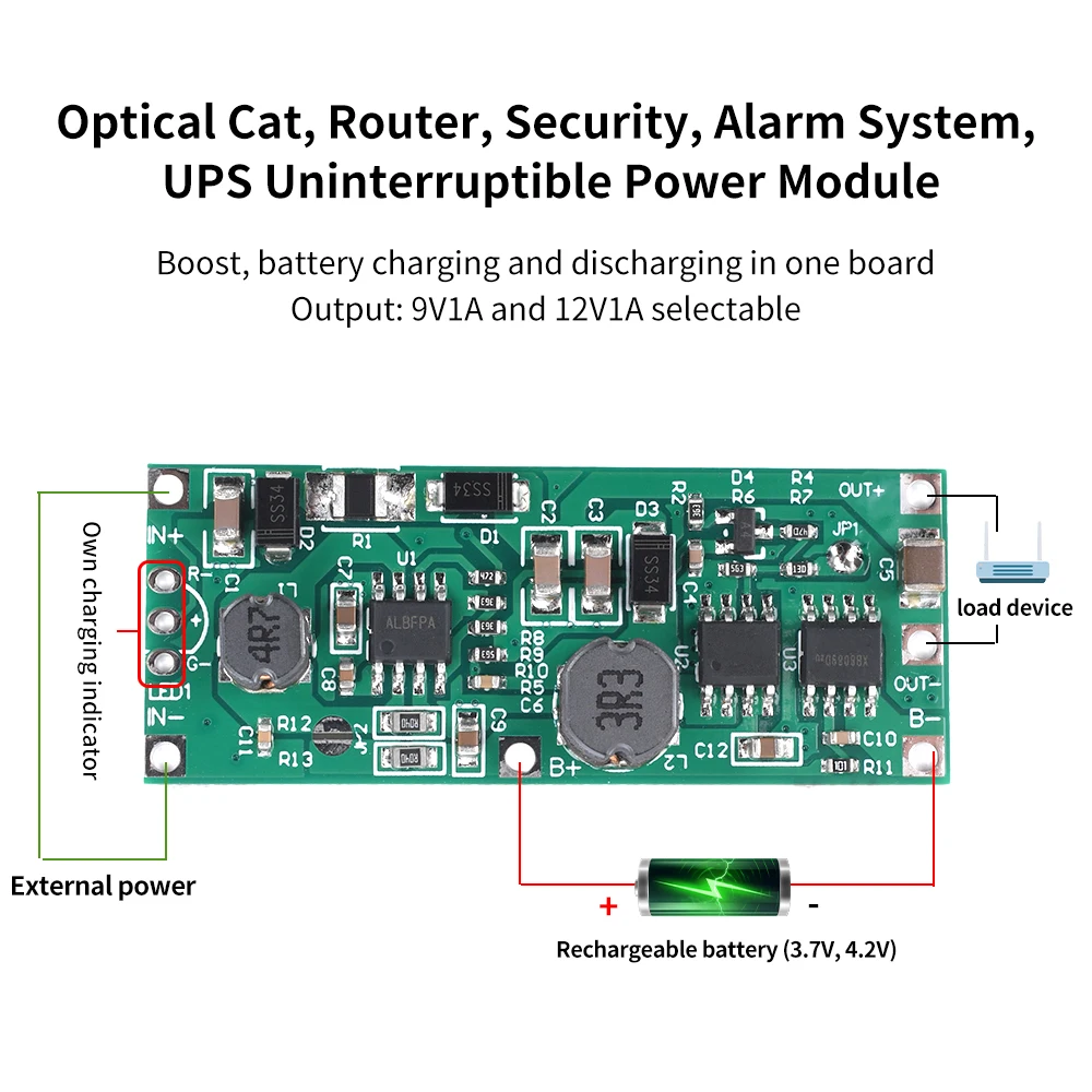 Charging Step Up Booster Module DC 5V-12V To 9V/12V For 18650 Lithium Battery UPS Voltage Protection Converter Charge Discharge
