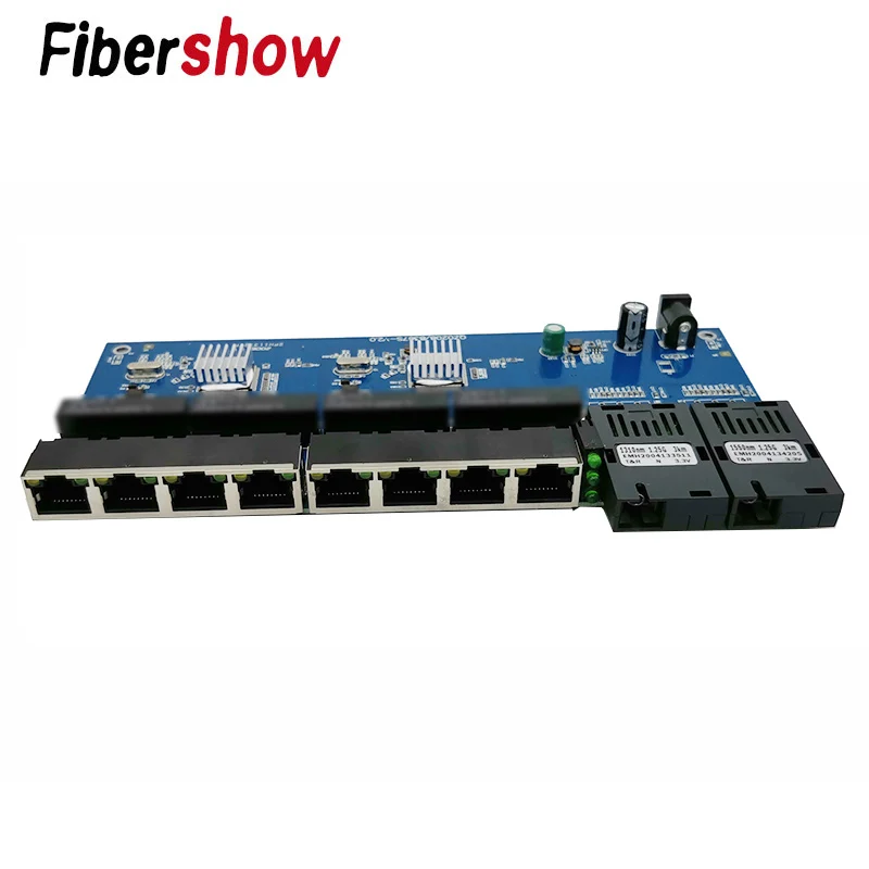 10/100/1000M Gigabit Ethernet switch Fiber Optical Media Converter PCBA 8 RJ45 UTP and 2 SC fiber Port  Board PCB