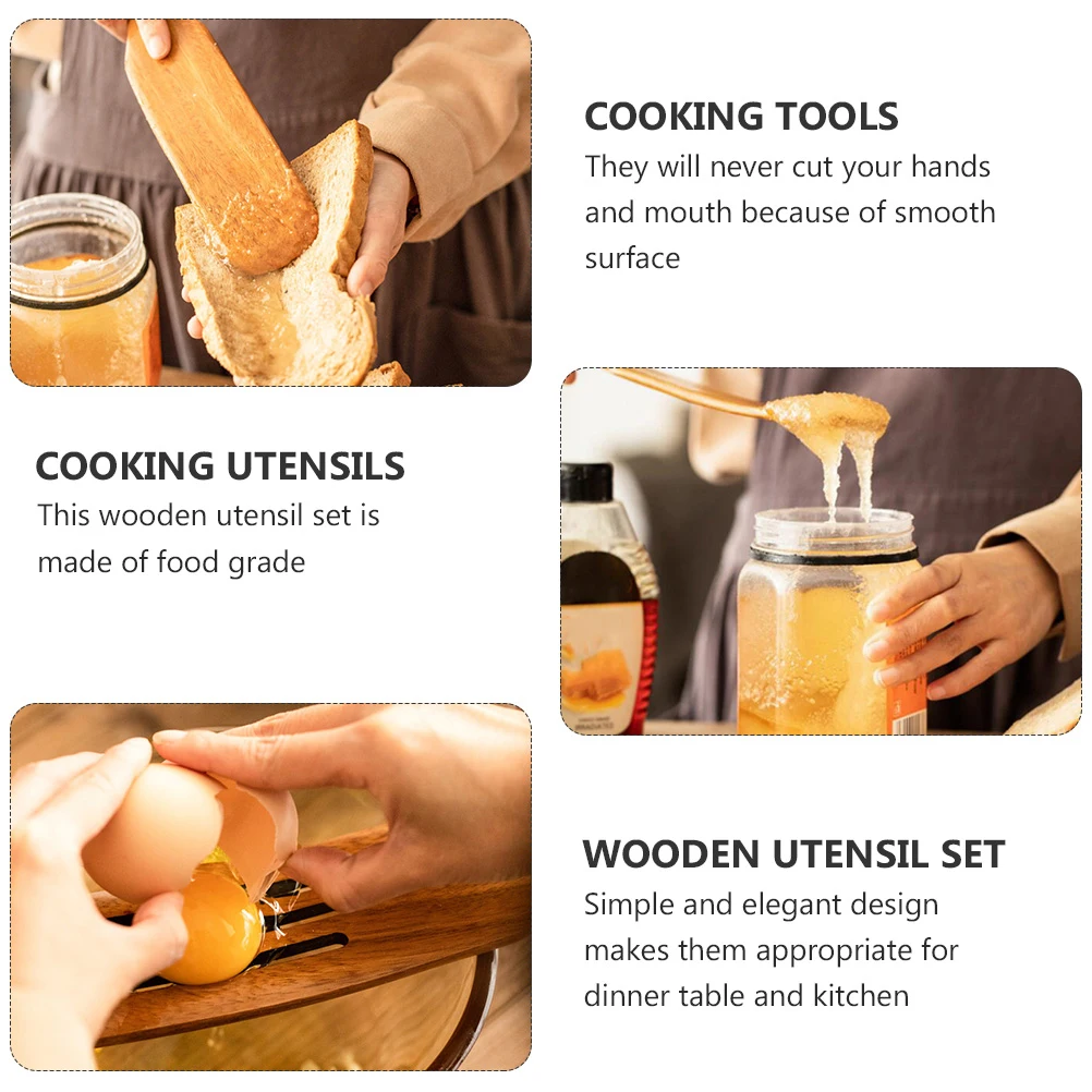 

Wooden Utensil Set Non Stick Cooking Tools Heat Resistant Kitchen Gadgets Stirring Spatula Kit Cookware Dining Bar Supplies