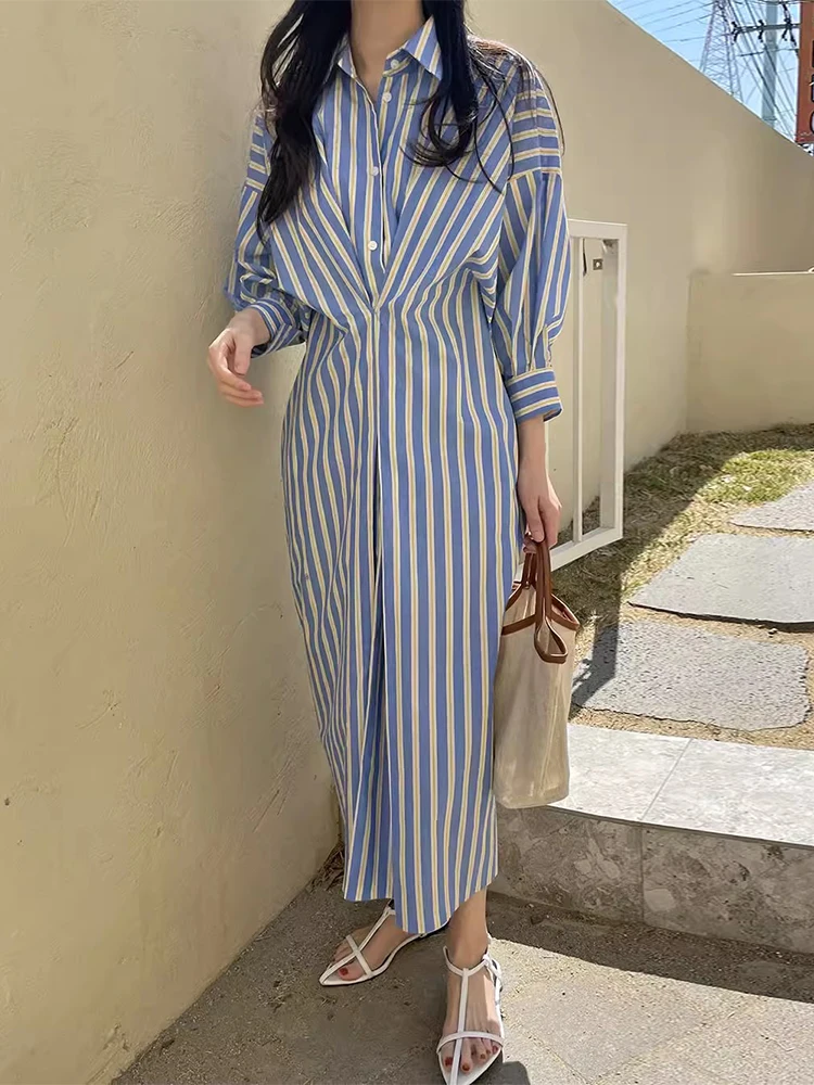 คลอธแลนด์ผู้หญิงหวานลายเสื้อชุดกระดุมแถวเดียวแขนยาวเอวสูงชุดมิดิชุดเดรสชิ้นเดียวเสื้อคลุม QE225