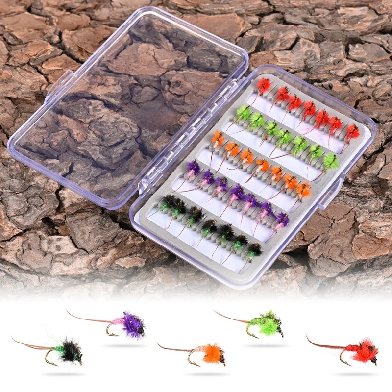 Fly Fishing Bait Set With Box Small Fly Hook Flying Insect 5 Colors 35Pcs Lure Fly Fishing Bait