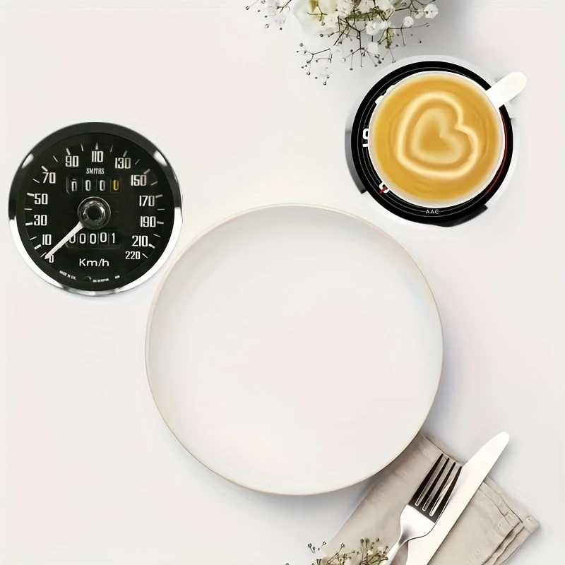 6pcs Retro Car Dashboard Design 2D Wooden Coasters Nordic Style for Kitchen Dining Room Coffee Shop Decor Party Gifts