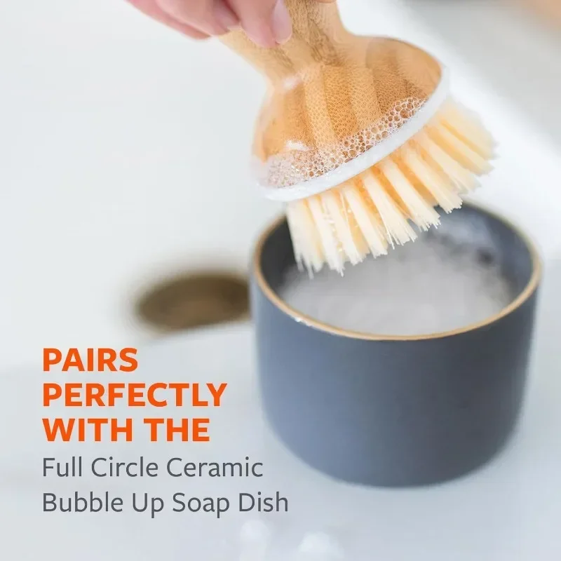 

Bubble Up Bamboo Dish Brush–Family Safe Formaldehyde-Free Ergonomic Palm Scrubber with Handle for Kitchen Cleaning