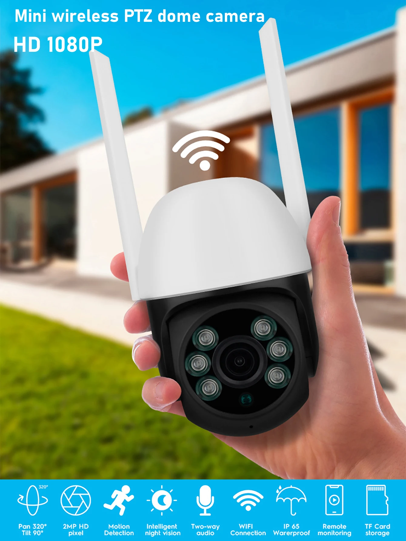 3MP 5G WiFi كاميرا الأمن ضوء لمبة مع 6-LED للرؤية الليلية PTZ وظيفة للمراقبة المنزلية مقاوم للماء