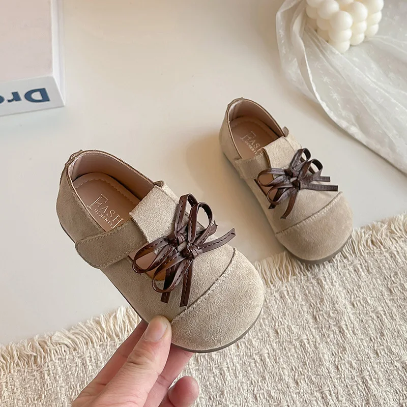 

Children's Spring Summer Cute Double Bow Solid Color Light Mouth Princess Shoes Girls' Loafer