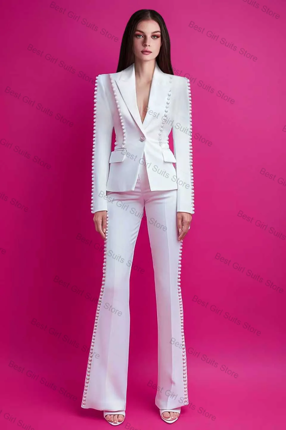 Ensemble de costume de luxe pour femmes, 2 pièces, Blazer + pantalon, élégant, blanc, formel, veste de bureau, manteau de bal de mariage personnalisé