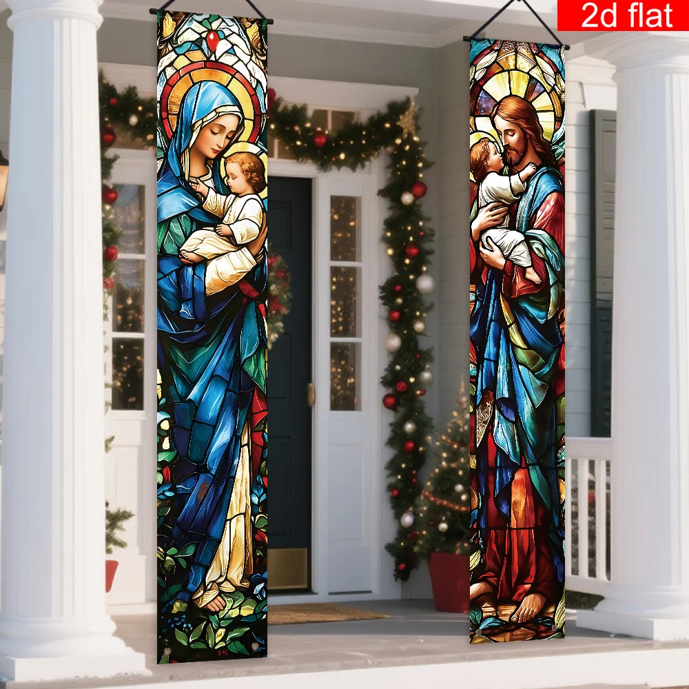 1 Paar 2D-Türbanner, Jesus, religiöses Thema, Party-Dekoration, festliche Lieferungen, Polyester-Couplet-Tuch, Urlaubsfotografie-Requisiten