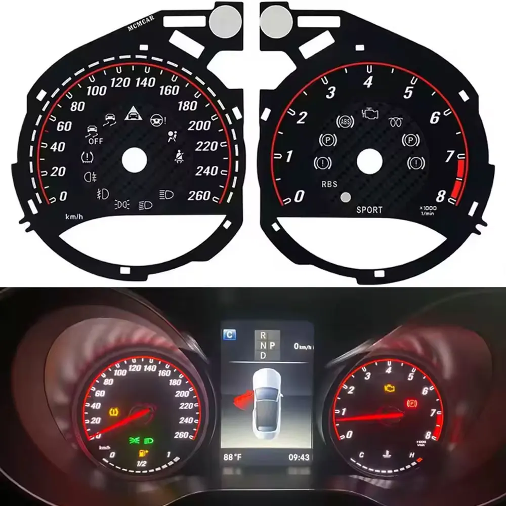 

Speedo Dials Overlay Gauge Face For Mercedes W205 C-Class C63 C200L GLC260 AMG Instrument Cluster 260KM/H 280KM/H 320KM/H