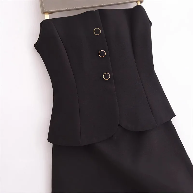 2025 신상 여성 패션 싱글 브레스티드 슬리브리스 슬림 숏 베스트 탑