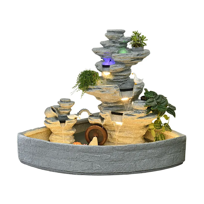 Villa courtyard large fish pond, rockery flowing water feng shui wheel, fountain landscaping circulating water decoration