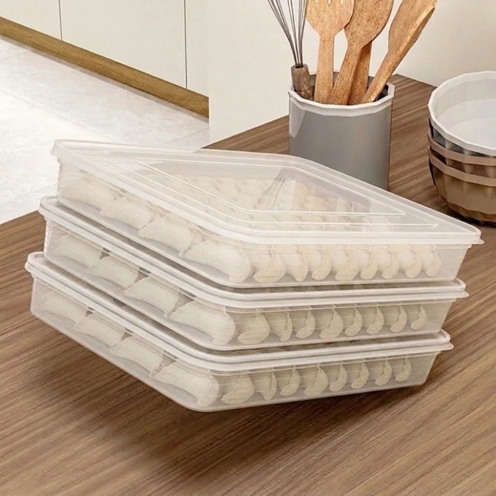 New Transparent Dumpling Box with Lid Stackable Food Containers portable multi-functional Freezer Tray Refrigerator