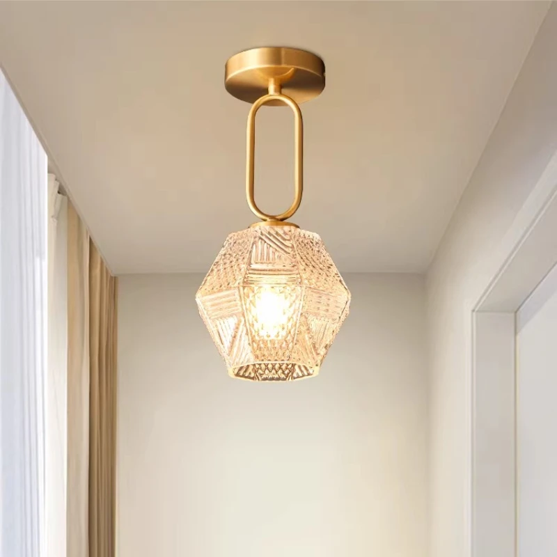 

Nordic Luxury LED Glass Ceiling Lights Dining Room Bar Counter Entrance Hall Staircase Corridor Aisle All-copper Hanging Lamps