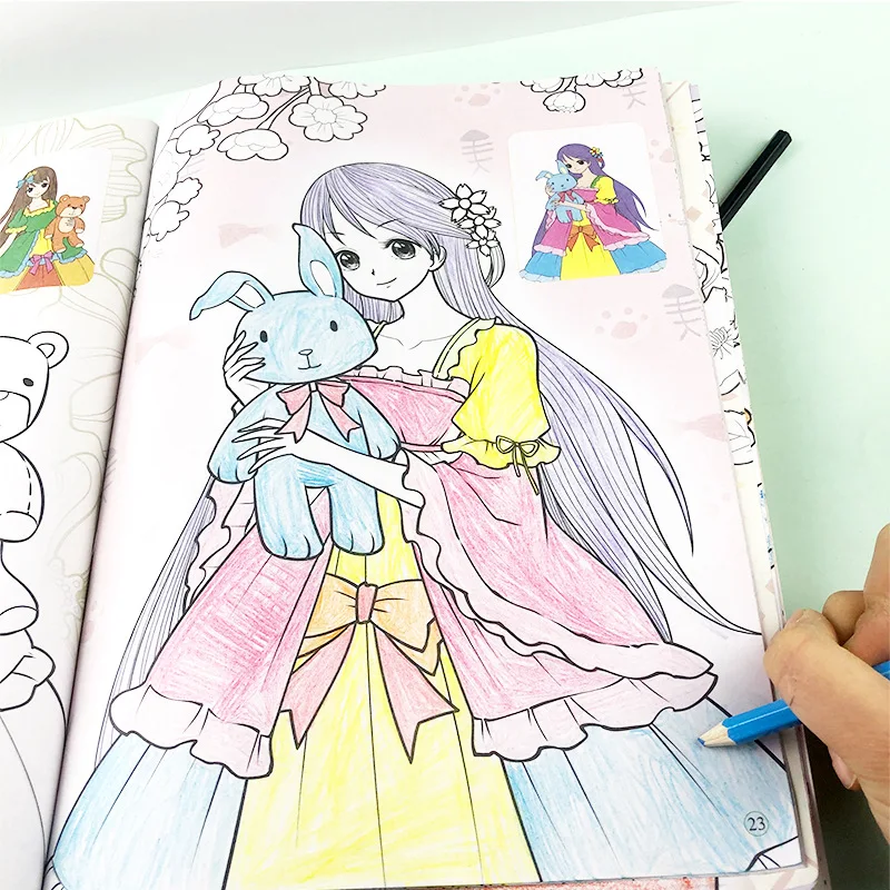 Libro para colorear de princesas para niños, libro para colorear de iluminación artística para educación temprana en edad preescolar, libro de arte de pintura de copia de cómic