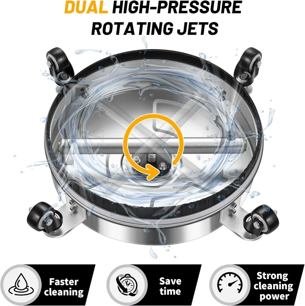 منظف أسطح غسالة الضغط من الفولاذ المقاوم للصدأ مقاس 14 بوصة مع 4 عجلات لتنظيف الخرسانة والفناء والممر