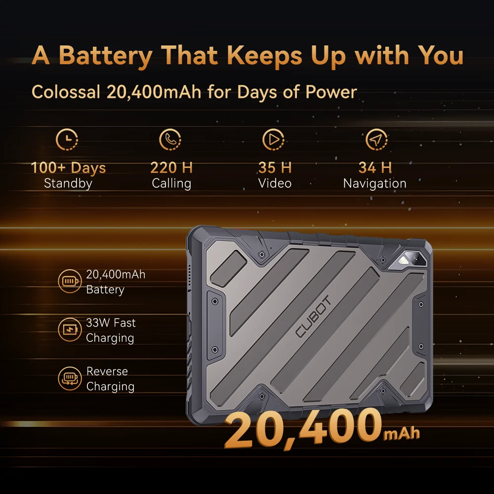 Cubot-Tablette robuste KingKong 2, Android 14, Helio G99, batterie 20400mAh, 16 Go de RAM + 256 Go de Dean, étanche IP68, écran 10.95"