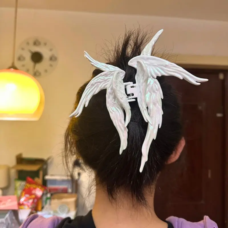 Pearlescent White Angel Wings Jumbo Hair Claw Clip