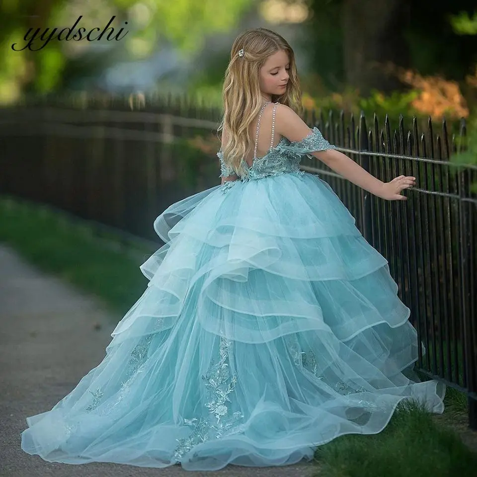 

Summertime Girl Dresses Off The Shoulder Princess Dress Tulle Puffy First Communion Pageant Birthday Party Dress Cute Kids Gown