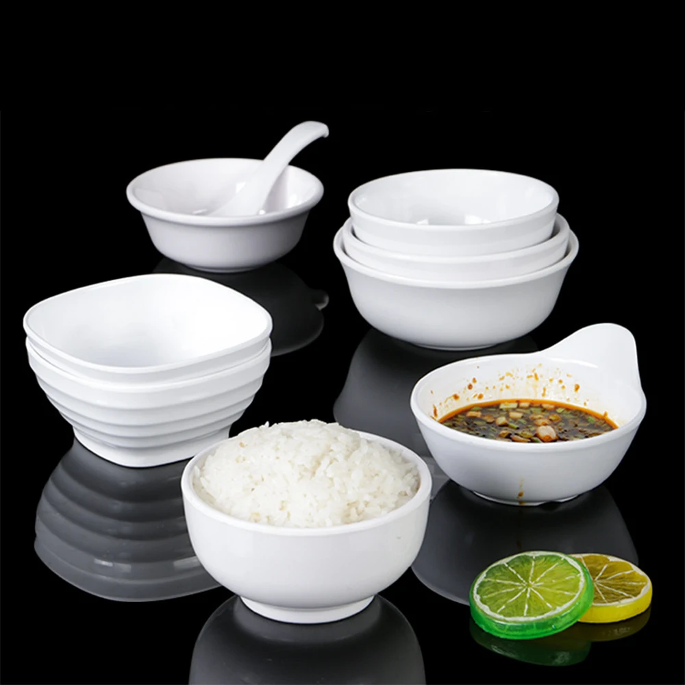 White Melamine Small Bowl Restaurant Small Soup Bowl Plastic Imitation Porcelain Rice Seasoning Bowl