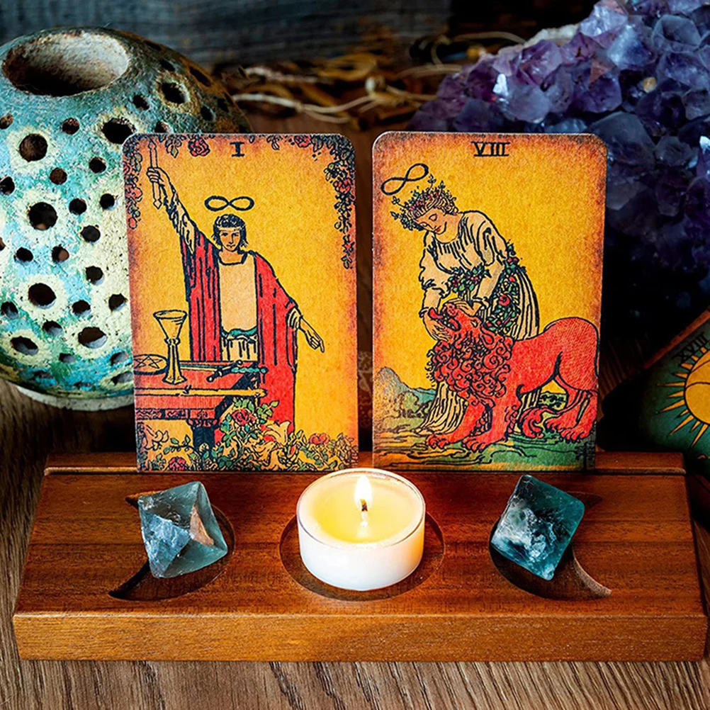 

Elegant Wooden Candlestick Craft Crystal Tarot Card Holder Altar Ceremony Prop Tealight Desk Candle Holder Decoration