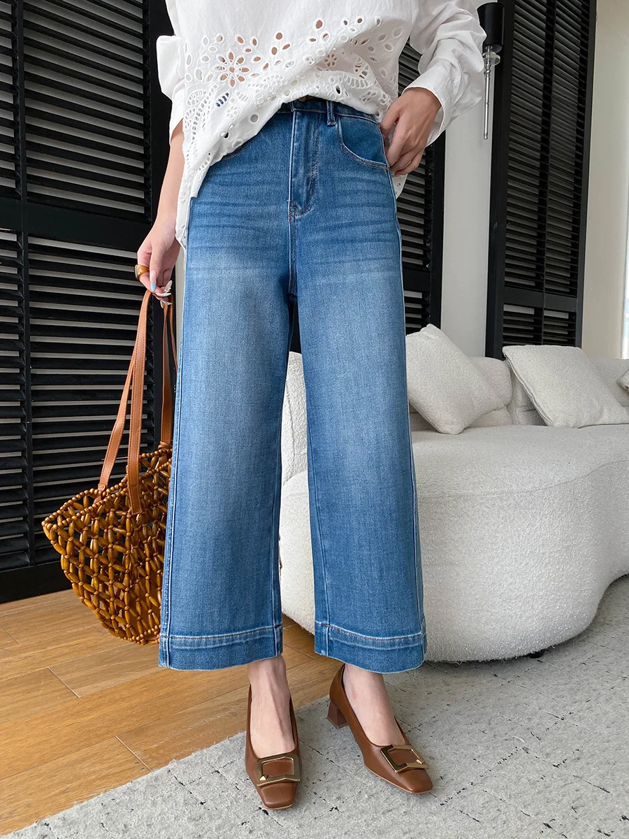Autumn new fashionable and versatile high waist slimming casual wide leg jeans