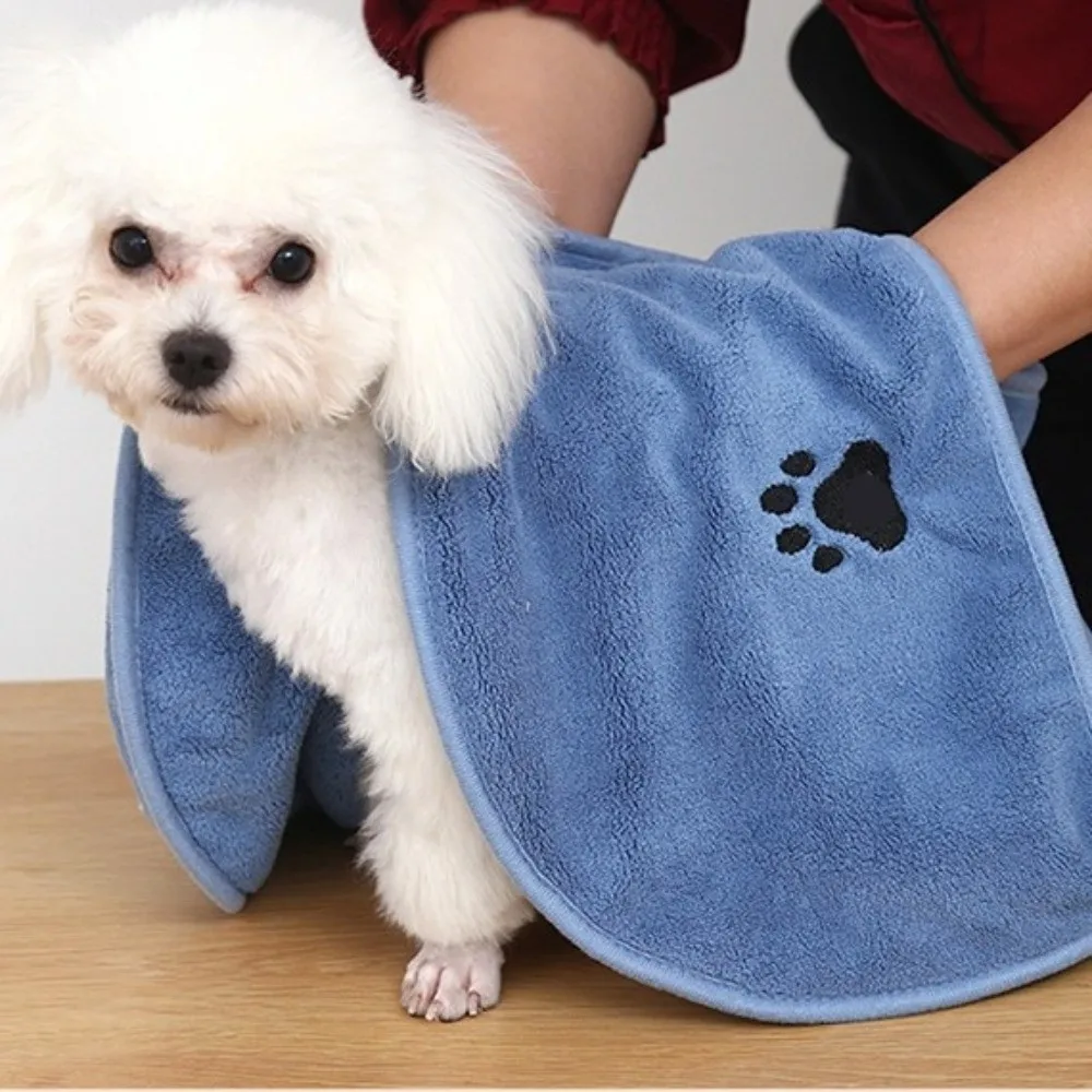Cute Paw Print Super Absorbent Dog Bath Towel Soft Microfiber Pet Quick Drying Towel Non-Shedding Pet Grooming Towel Puppy Care