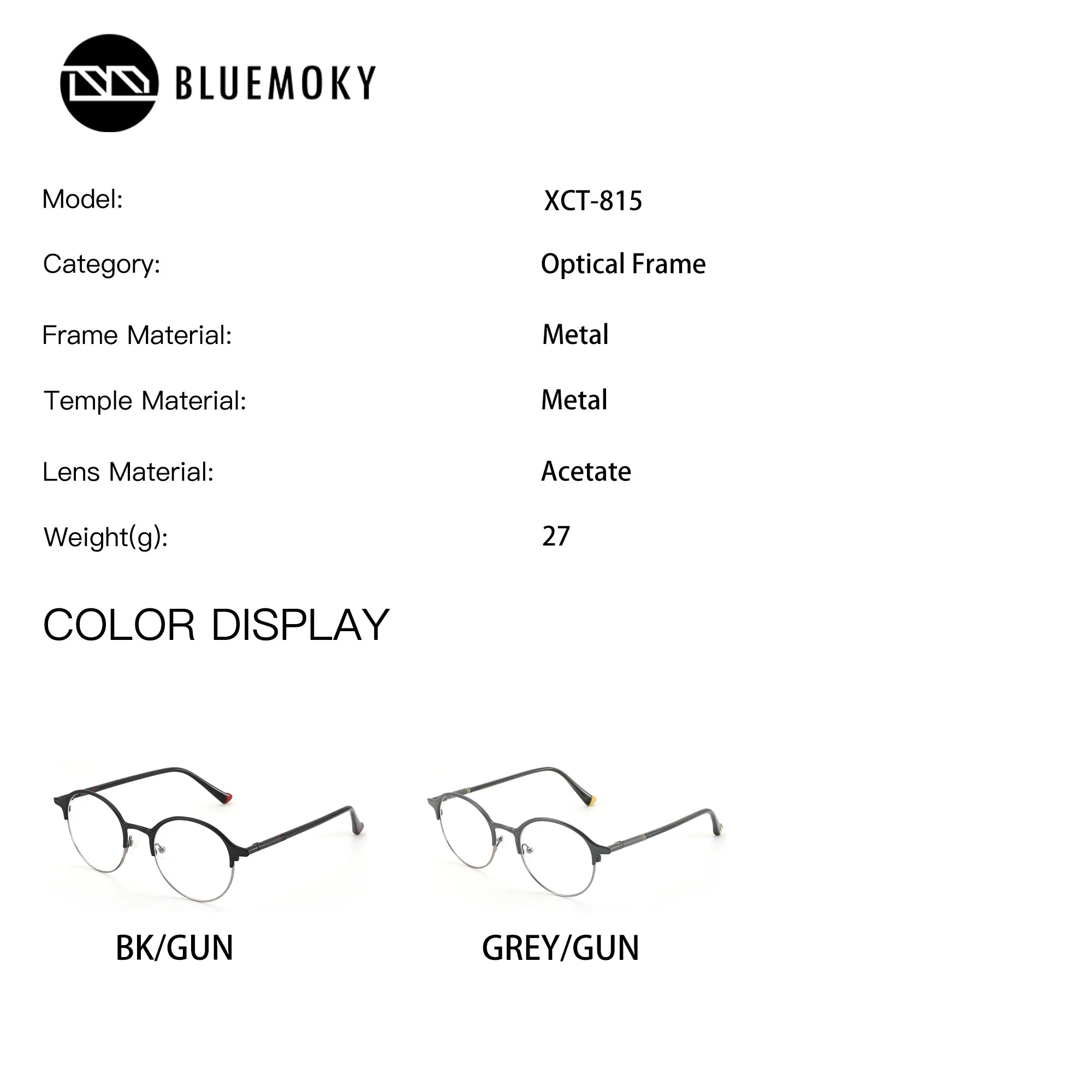 BLUEMOKY M Size Round Custom Prescription Glasses Men Women Metal Anti Blue Light Medical Optical Correction Eyeglasses