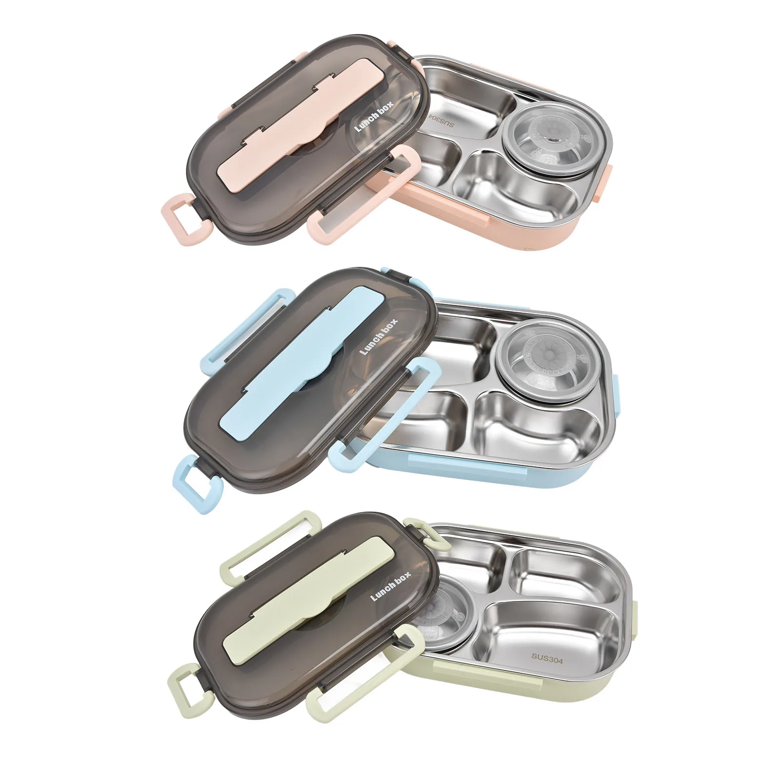 

Portable Kids 304 Stainless Steel Lunch Box 1.3L Four Compartment Box with Soup Bowl Chopsticks Spoon Portable Lunch Box