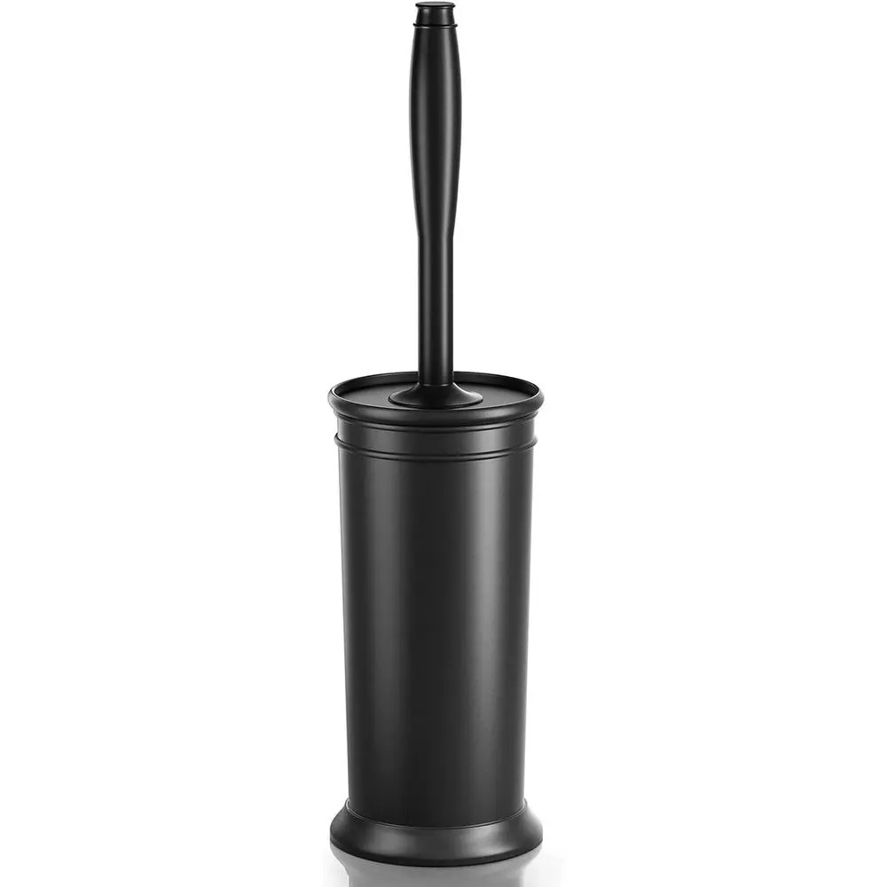 

Long Handle Toilet Brush with Durable Bristles and Covered Holder - Black Bathroom Cleaning Set