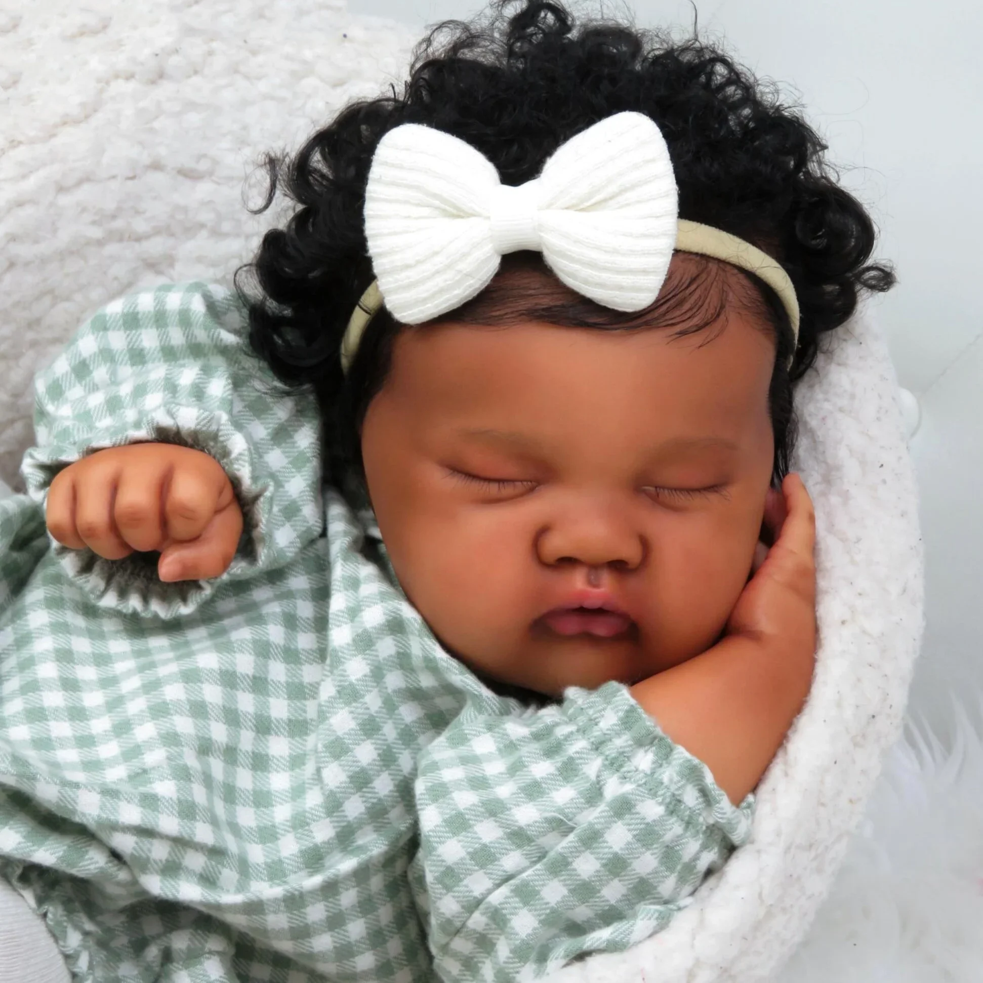 BZDOLL 48 CM Asleep Reborn Baby Doll Toy Lifelike Black Brown Skin Vinly Limbs Cloth Body Doll handmade Birthday Gift