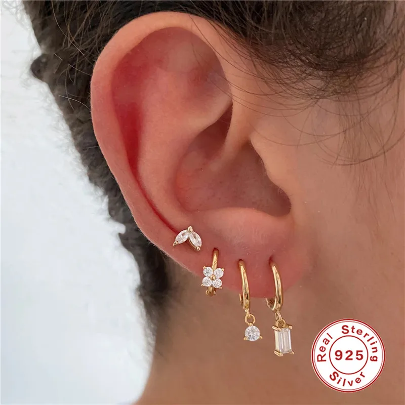 CANNER Flower Zircon Hoop Earrings Set For Women Fashion Piercing Cartilage Jewelry 2024 Geometric Crystal Stud Earring Gifts