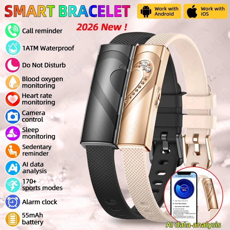 

LIGE Fashion Smart Bracelet Real-time Heart Rate Monitoring Sports Fitness Tracker Wristband Waterproof Smart Watch For Couple