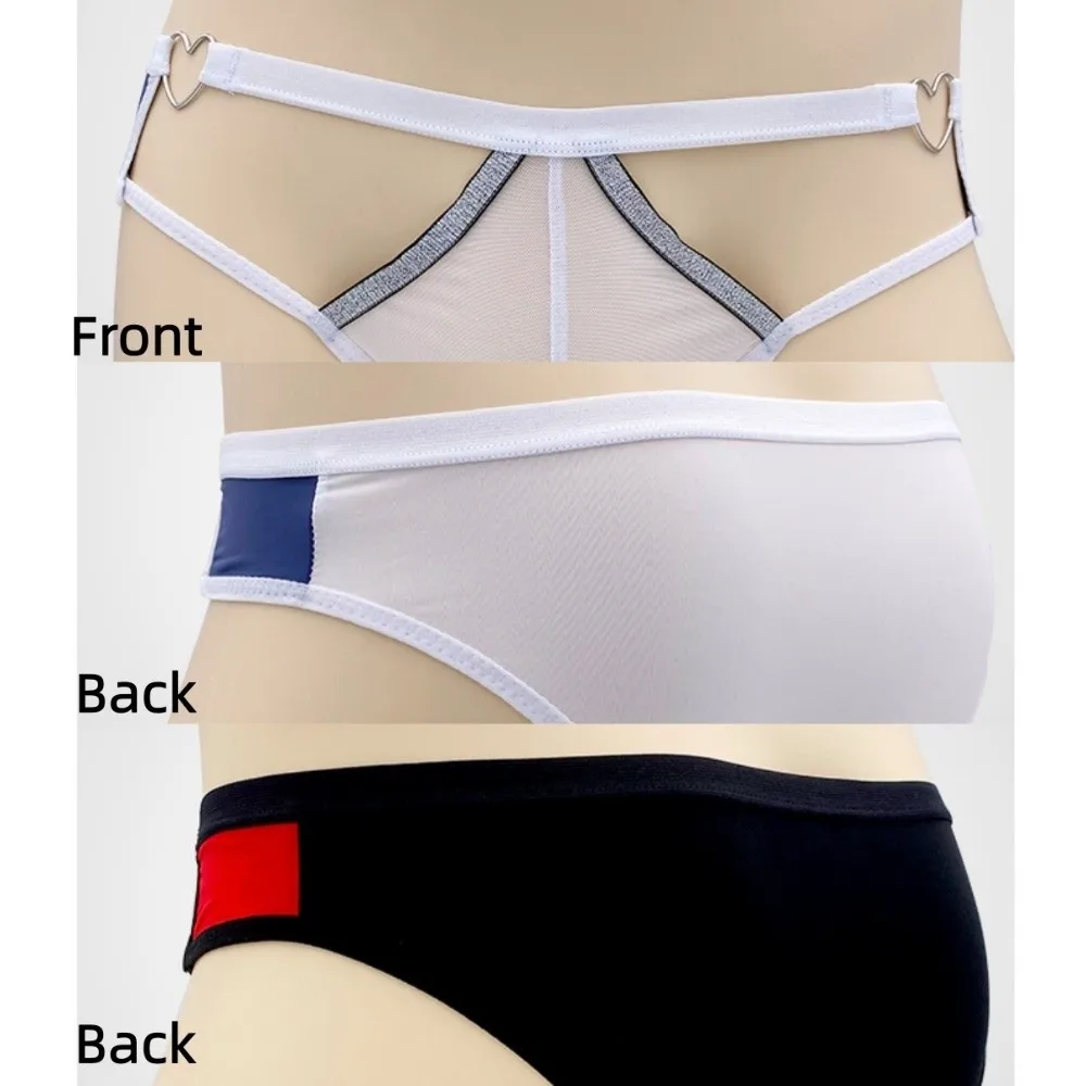 Herren-Dessous, Herren-Triangel-Slips, mit Herz-Muster, mit Gürtelriemen, mittelhohe Taille, dünne Herren-Slips, große Größen, atmungsaktive Unterwäsche für Herren. – Detail 4