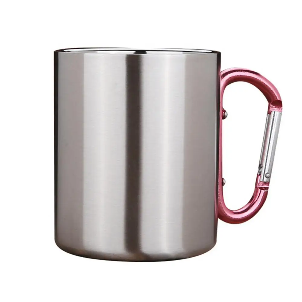 

360ml Outdoor Water Cup Camping Travel Stainless Steel Cup Carabiner Hook Handle Picnic Water Mug Outdoor Travel Hike Cups