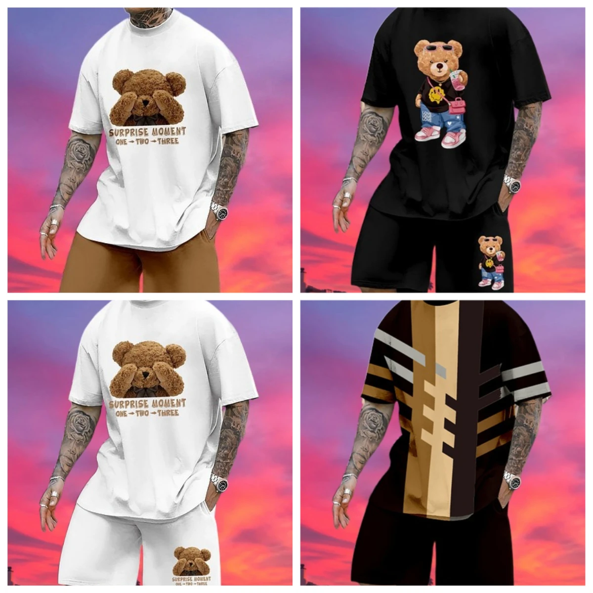 

2025 Latest Hot T-shirt Set 3D Vacation Style Trendy Various Elements Fashionable Street Men's Set Summer Top Shorts Breathable