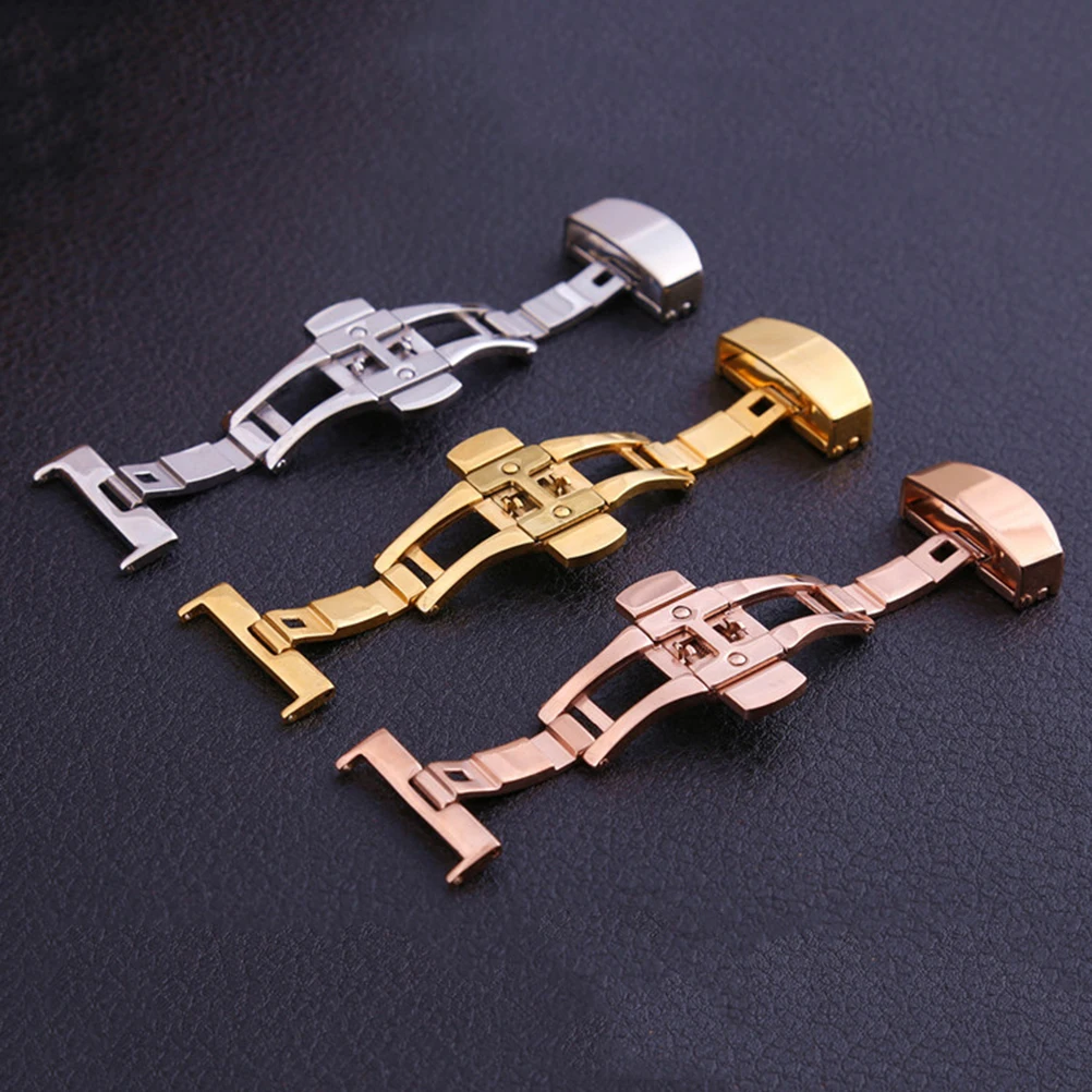 

22Mm Double Pressed Automatic Watch Buckle Push Button Deployment Clasp Steel Watchband Clasp Replacement For 24Mm Strap Golden