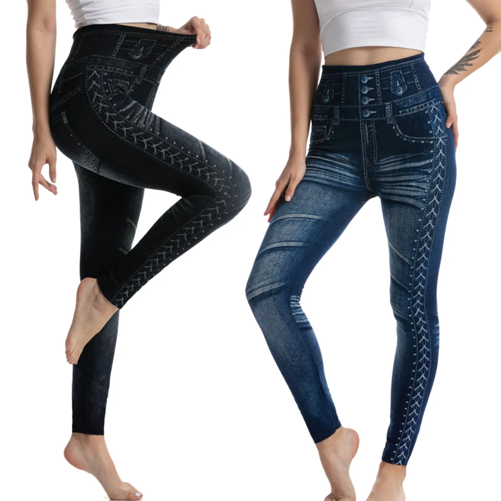 Leggings elásticas de veludo feminino, calças jeans de cintura alta, moletom fitness, calças justas de Papai Noel, legging feminina