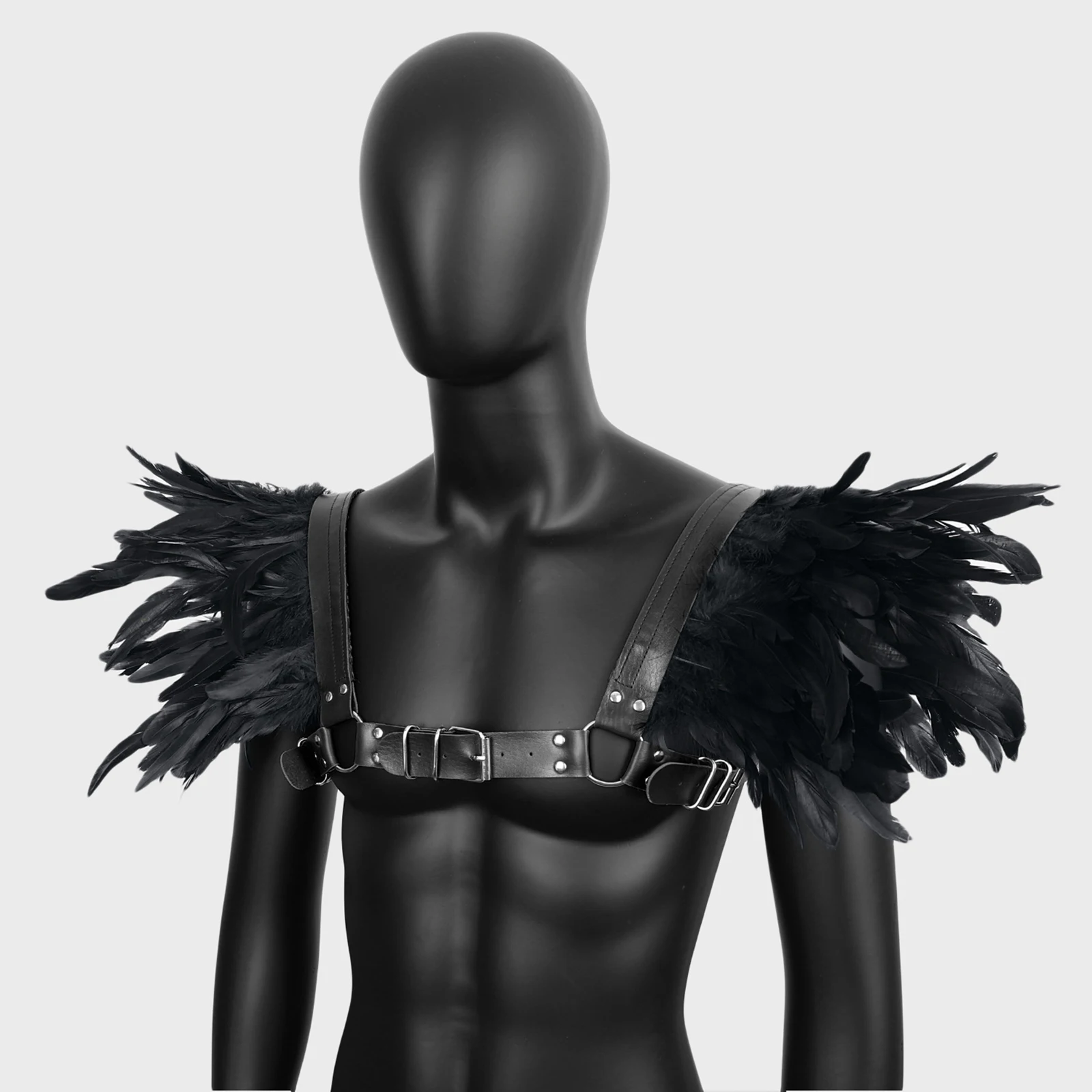 Adult Vintage Gathering Dance Show Carnival Unisex Solid Color Real Feathered Fake Leather Costume Accessory Party Cosplay Club