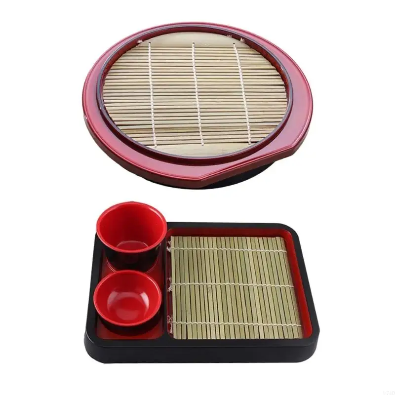 

L74D Soba Noodles Plate With Drain Mat Appetizer Tray Plate Sashimi Platter