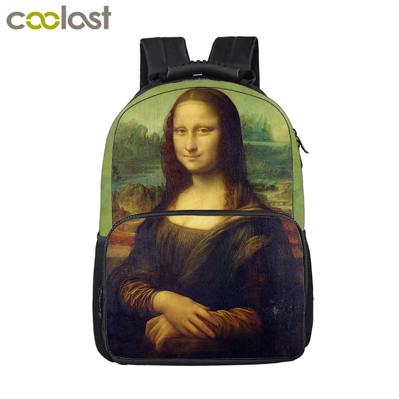 

Famous Oil Painting Mona Lisa / Starry Night Backpack Women Men Shoulder Travel Bags For Teenager School Backpack Book Bag