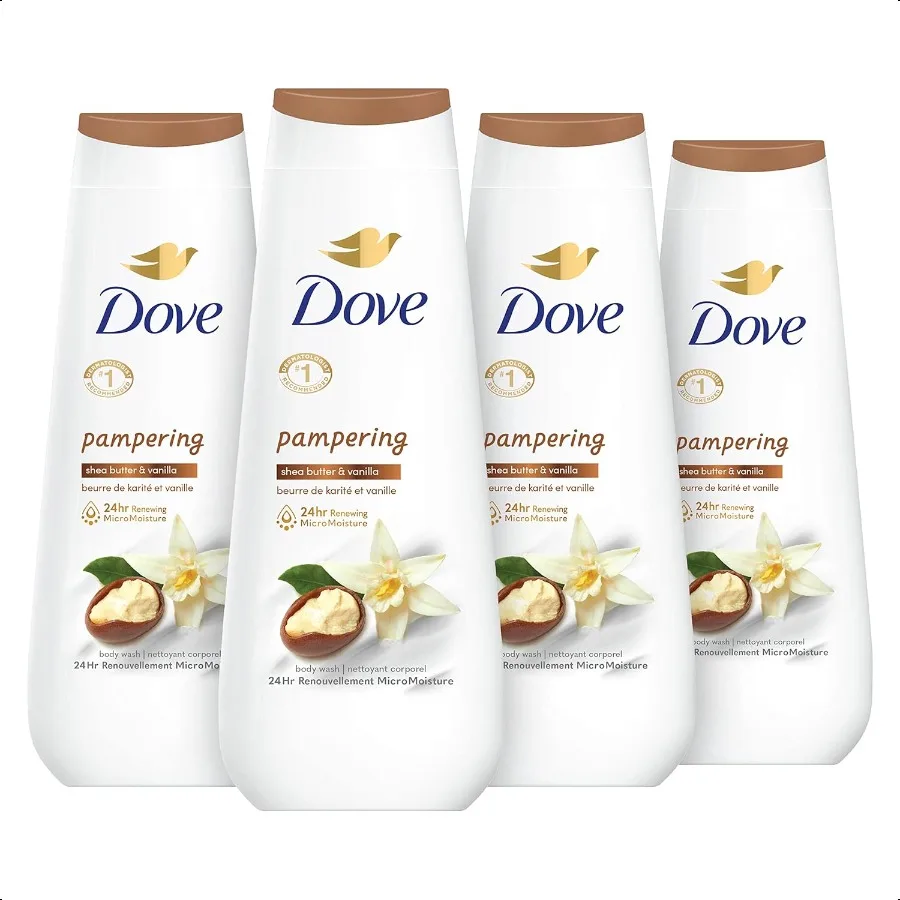Dove Body Wash 4 unidades de manteca de karité y vainilla para una piel de aspecto saludable renovada, limpiador de piel suave con 24 horas de renovación Mi