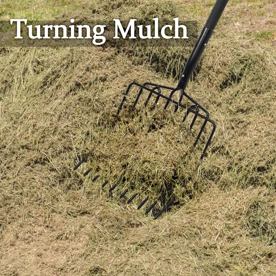 

для садоводства, вилка с шагом 10 зубьев и нескользящей ручкой, сверхпрочная вилка с шагом для мульчирования, 45 дюймов