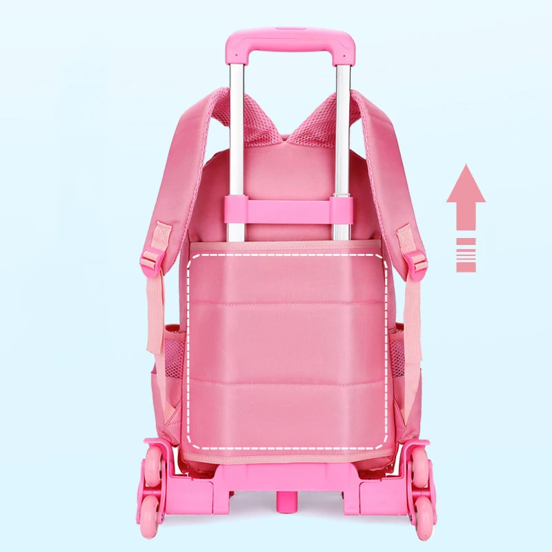 Cute Cat Children School Backpack with 6 Wheels Rolling School Bag Trolley Bag Climbing stairs Students Backpack For Girls