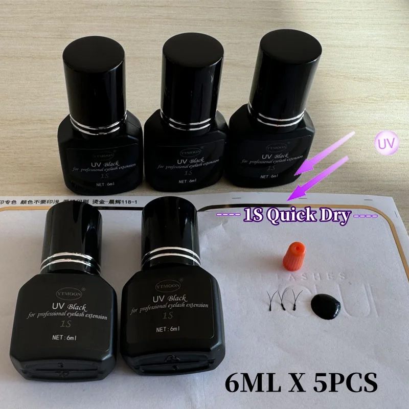 Wholesale 5PCS UV GLUE Adhesive Eyelash Extensions 6ml Black UV Eyelash Glue Fast Drying Strong Long Lasting False Lash Supplies