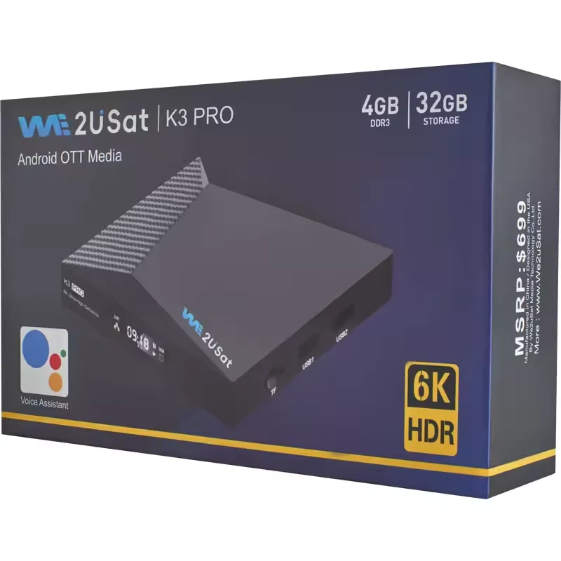 2025 WE2USAT K3 Pro Android 10 TV Box With Voice Remote Control Free Channels Streaming Movies For USA Canada Satellite Decoder