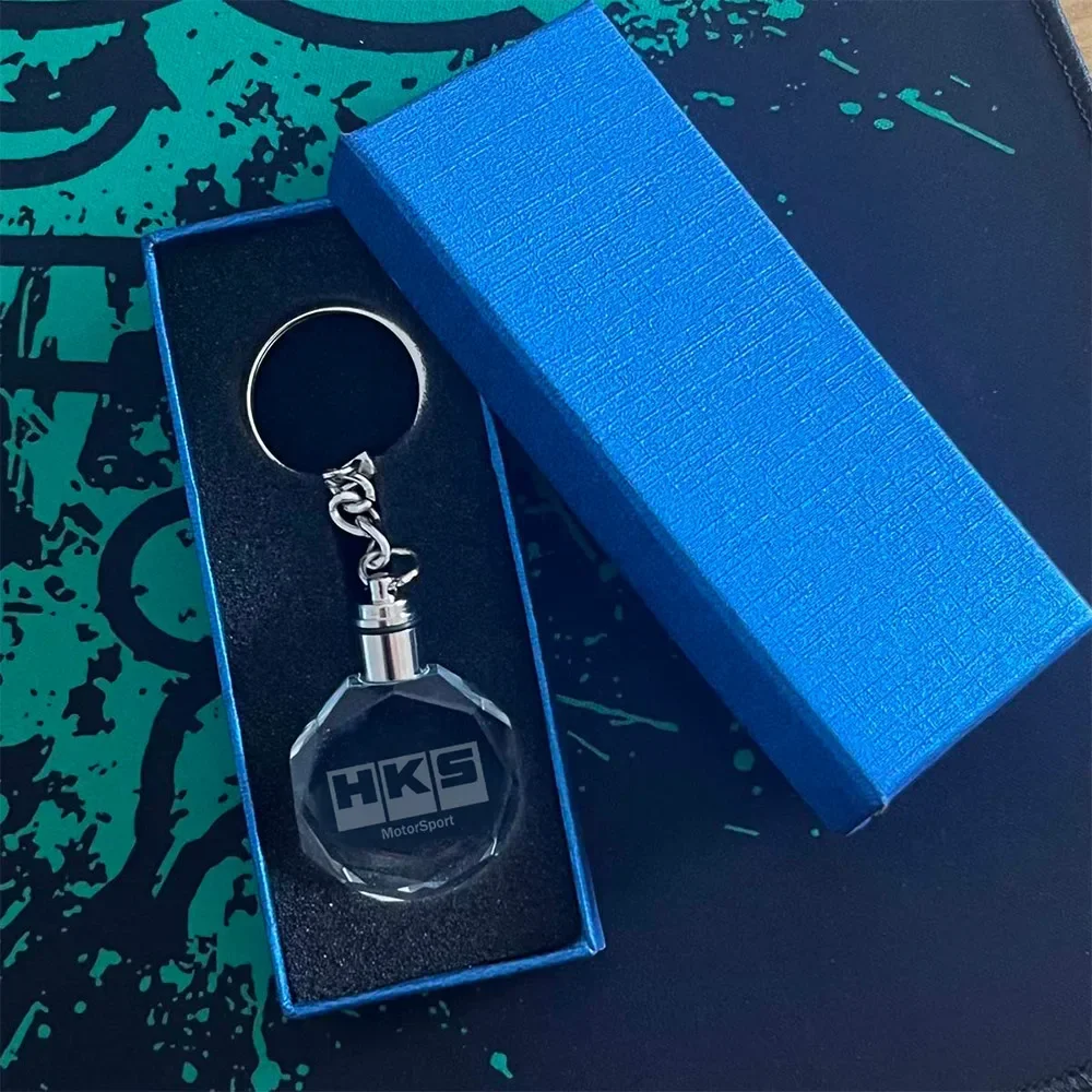 Car Keychain HKS LED 7 Colorful Light Crystal Motorsport Keyring Japanese Modified Key Pendant Auto Interior Accessories